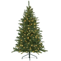 HOMCOM Árbol de Navidad Artificial 150 cm con 220 Luces LED 588 Ramas y Patas de Metal Árbol Navideño para Interior Verde(m-11)