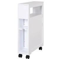 HOMCOM 72x16cm Narrow Bathroom Storage Unit w/ 2 Drawers Open Top 4 Wheels Slimline Modern Rolling Home Organisation(m-9)