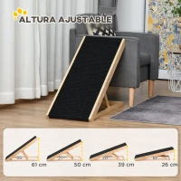 PawHut Rampa Plegable para Perros y Gatos de Madera con Altura Ajustable de 4 Niveles y Alfombra Antideslizante Escaleras de Mascotas para Coche Cama y Sofá 90x40x61 cm Natural(m-6)