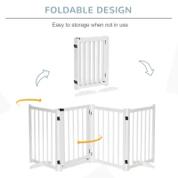 PawHut Wooden Dog Gate, Dog Fence Indoor, 80 cm Tall Freestanding Pet Gate for Small and Medium Dogs with 4 Panels, 2 Support Feet, White(m-5)