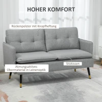 HOMCOM 2er-Sofa im Retrodesign, mit Knopfheftung, Sofa, Leinenoptik, Hellgrau + Schwarz + Gold(m-4)