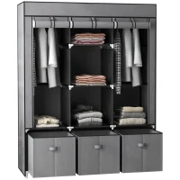 HOMCOM Fabric Wardrobe for Bedroom, Portable Wardrobe with 5 Shelves, 2 Hanging Rails and 3 Fabric Drawers, Foldable Closet, 125 x 43 x 162.5cm, Dark Grey(m-1)