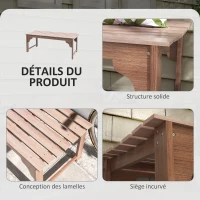 Outsunny Banc de jardin 2 places banc d'extérieur sans dossier assise à lattes cadre en bois pour jardin, terrasse, cour(m-5)