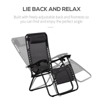 Outsunny Folding Zero Gravity Chairs, 3 Pieces Adjustable Sun Lounger and Table Set with Cup Holder and Headrest, Patio Bistro Set with Reclining Garden Chairs for Outdoor, Black(m-4)