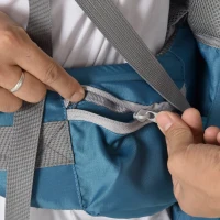 HOMCOM Mochila Portabebés Plegable Ajustable Portador de Bebé Ergonómica Manos Libres 6-36 Meses con Protector de Lluvia y Sol Carga 18 kg Gris y Azul(m-9)