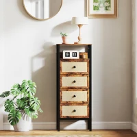 HOMCOM Cómoda para Dormitorio con 4 Cajones con Frentes de Ratán Compartimiento y Marco de Acero 50x30x126 cm Marrón Rústico(m-8)