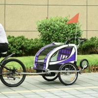 HOMCOM Baby Bike Trailer, Child Bicycle Trailer with 5 Point Harness, Steel Frame, Reflectors, Safety Flag, Hitch Coupler, Purple(m-2)