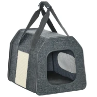 PawHut Transporttasche für Katzen, faltbar, mit Liegekissen, Netzfenster, Kratzmatte, grau, 40,5 x 30 x 31 cm(m-1)