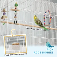PawHut Bird Cage w/ Stand, Toys, Accessories, for Canaries, Finches, White(m-5)
