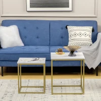 HOMCOM Lot de 2 tables basses gigognes carrées style art déco - acier doré panneaux aspect marbre blanc(m-7)