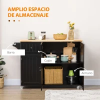 HOMCOM Isla de Cocina con Ruedas Carro de Cocina con Cajón Armarios con Estantes y Barra para Colgar 135x45x94,5cm Negro(m-4)