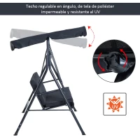 Outsunny Balancín de Jardín con Techo Ajustable en Ángulo Carga Máx. 200 kg Acero 172x110x153 cm Negro(m-4)