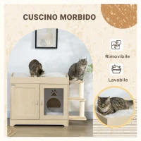 PawHut Mobile per Lettiera Casetta per Gatti con Spazio Portaoggetti e Pali Tiragraffi, in Legno, 107x54x70 cm(m-8)