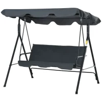 Outsunny Balancelle de Jardin 3 Places Toit Inclinaison réglable Coussins Assise et Dossier 1,72L x 1,1l x 1,53H m Acier époxy Noir Polyester Gris(m-10)
