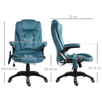 Vinsetto Fauteuil de bureau massant et chauffant, chaise de bureau, chaise ergonomique avec hauteur réglable, dossier inclinable et télécommande filaire, pivotant à 360° tissu en polyester bleu(m-3)