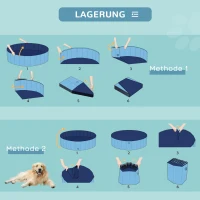 PawHut Hundebadewanne faltbar Badewanne Hundepool Plantschbecken Swimmingpool Wasserbecken für Hunde und Katzen Schwimmbecken Kunststoff+Holz Blau Ø100 x H30 cm(m-8)