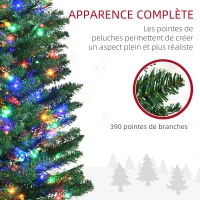 HOMCOM Sapin de Noël artificiel lumineux en forme de crayon 180 cm 150 lumières multicolores 390 branches base en acier vert(m-6)