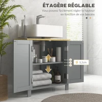 kleankin Meuble sous lavabo 2 portes étagère réglable 2 étages à l'intérieure poignées en PU 60 x 30 x 60 cm gris(m-5)