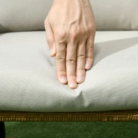 Outsunny Gartensitzgruppe, 4-tlg., Rattanoptik, rechteckiger Tisch, zwei Stühle, Zweisitzer, mit Sitzkissen, Sandfarbe(m-7)