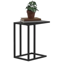 HOMCOM C Shape Bedside Table w/Metal Frame Wood-Effect Top Sofa Narrow Snack End Table for Living Room, Black(m-11)