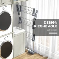 HOMCOM Stendino Verticale con 3 Ripiani Regolabili, in Acciaio e Plastica, 142x55x152 cm, Grigio e Argento(m-6)