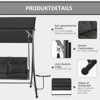 Outsunny Hollywoodschaukel, Schaukelbank, 3-Sitzer Gartenschaukel mit verstellbarem Sonnendach, 278 x 135 x 177 cm, Schwarz(m-6)