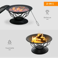Outsunny Feuerstelle Feuerschale mit Schutz & Schürhaken Outdoor Garten Terrase Ø75 x 55H cm Schwarz(m-4)
