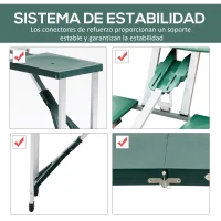 Outsunny Mesa Maleta de Camping Plegable Portátil 4 Asientos y Agujero Sombrilla Estructura Aluminio Playa Picnic 135.5x84.5x66cm (Verde)(m-6)