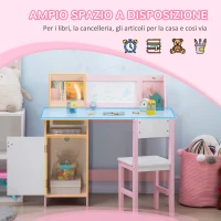 HOMCOM Set Tavolo e Sedie per Bambini 5+ Anni in Legno con Banco Scuola e Sedia Bianco e Rosa(m-4)