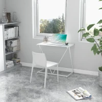 HOMCOM Escritorio Mesa de Ordenador 80x50x75 cm con Encimera de Vidrio Templado y Patas de Metal Carga 80 kg Estilo Moderno para Oficina Estudio Dormitorio Blanco(m-2)