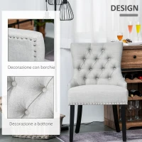 HOMCOM Sedia da Pranzo con Rivestimento in Lino e Gambe in Legno Schienale Alto Trapuntato Anello un Dietro Schienale Grigio Chiaro 56x61x92cm(m-4)