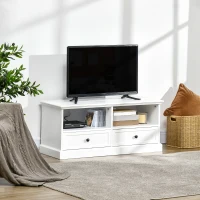 HOMCOM Modern TV Unit Cabinet for TVs up to 45 Inches, TV Stand with Drawers, Open Shelves, Cable Holes for Living Room, White(m-2)