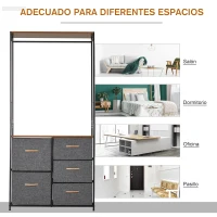 Armario Ropero Abierto Almacenaje Hecho de Metal Plegable con 5 Cajones Extraíbles Apto para Salón Oficina Dormitorio Estudio con Barra para Colgar Estilo Moderno Negra Gris 83x28x175cm(m-4)
