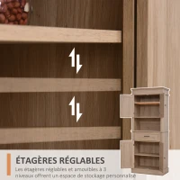 HOMCOM Buffet de cuisine armoire de cuisine multi-rangements 2 placards 2 portes tiroir niche MDF panneaux particules E1 chêne clair(m-5)