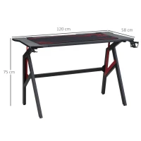 HOMCOM Scrivania Gaming Moderna con Tappetino Mouse Maxi e Accessori, 120x58x75cm - Rosso e Nero(m-3)