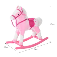 HOMCOM Baby Rocking Horse Plush Ride on Animals Rocker with Sound Handle Grip for Kids 3-6 Years - Pink(m-3)
