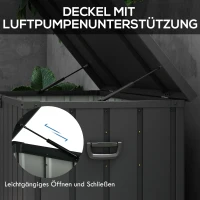 Outsunny Aufbewahrungsbox, Gartentruhe, 450L Stauraum, 2 Räder, Stahlrahmen, 125x61x70 cm, Dunkelgrau(m-6)