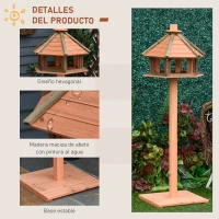 PawHut Comedero para Pájaros de Pie de Madera Maciza Ø52x130 cm con Techo Alimentador de Aves Silvestres para Exterior Jardín Natural(m-5)