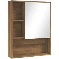 kleankin Armadietto Bagno con Specchio, Ripiani e Scaffale Regolabile, Montaggio a Parete, 60x15x76cm, Noce(m-1)
