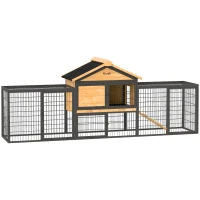 PawHut Wooden Rabbit Hutch Outdoor with Steel Run, Wooden Guinea Pig Cage with Removable Plastic Tray, Asphalt Roof, Ramp(m-1)