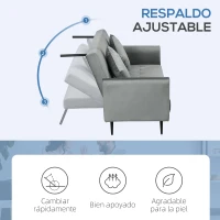 HOMCOM Sillón Cama Sofá Cama de 3 Plazas con Respaldo Ajustable de 3 Niveles y 2 Almohadas Acolchadas Carga 360 kg Gris(m-6)
