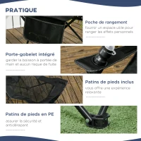 Outsunny Chaise de camping pliable avec repose-pied + Porte-gobelets + coussin appui-tête et sac de transport inclus noir(m-6)