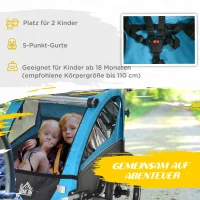 HOMCOM 3 in 1 Kinderanhänger Kinder Jogger Fahrradanhänger mit 360 Grad schwenkbarem Vorderrad Radanhänger für 2 Kinder mit Schwingungsdämpfungssystem Aufbewahrungstasche Wetterschutz Aluminium Blau(m-5)