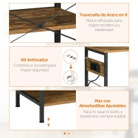 HOMCOM Estantería de Cocina con Toma de Corriente Estantes Ajustables Ganchos y Cesta Metálica 90x40x83 cm Marrón Rústico(m-7)