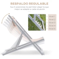 Outsunny Conjunto de 2 Tumbonas Plegables con Respaldo Regulable y Reposacabezas Acolchado 58x96,5x91,5 cm Beige(m-5)
