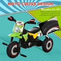 HOMCOM Tricycle Enfants Moto Cross Effets musicaux et Lumineux Coffre Rangement Vert(m-4)