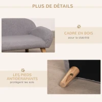 PawHut Canapé pour chien canapé pour animal de compagnie style scandinave pieds effilés en bois revêtement tissu 72 x 44 x 31 cm - gris(m-7)