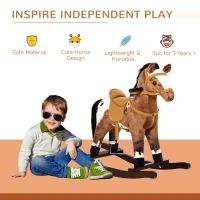 HOMCOM Kids Toy Rocking Horse Wood Plush Pony Handle Ride on Animal Wooden Riding Traditional Rocker Gift w/Neigh Sound (Dark Brown Horse)(m-4)