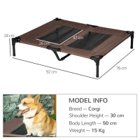 PawHut Large Raised Dog Bed Cat Elevated Lifted Cooling Portable Camping Basket Outdoor Indoor Mesh Pet Cot Metal Frame Brown(m-3)