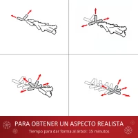 HOMCOM Árbol de Navidad Artificial 150cm con Luces LED Copos de Nieve y Fibra Óptica Decoración Navideña con Luces Multicolor(m-6)